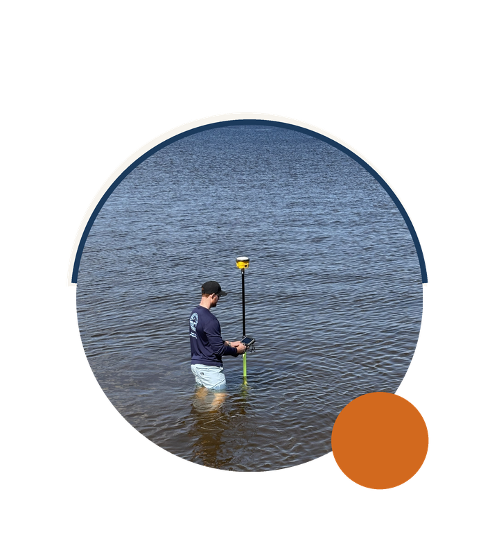 Blue Arc engineer taking a tidal elevation shot mid-channel